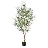 FEELEAD 7ft Faux Olive Tree - Fake Potted Olive Silk Tree with Planter Natural Olive Branches and Realistic Leaves Artificial Tree for Home House Office Decor Indoor
