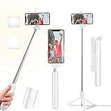 Selfie Stick Tripod, 40 in Retractable Tripod for iPhone with Wireless Remote Control & Light, Portable Phone Tripod for Photograph, Live Streaming, Video Recording, Compatible with All Cellphones