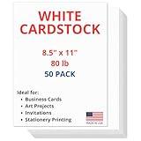 50 Sheets of Heavyweight White Cardstock Ideal for Business Cards, Art Projects, Invitations, and Stationery Printing | 80 lb Weight | 8.5 x 11 inches | Thick Cover Stock (216 gsm) |