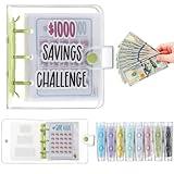 Jetec 1 Pcs 1000 Money Saving Challenge with 25 Binder Mini Savings Challenge Book with Envelopes Budget Saving Cash for Budgeting Planner Kid Student Christmas School Class Prize Gift (Green)