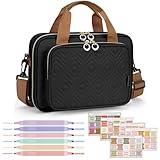 Heouvo Bible Cover Case for Women, Large Bible Bag Carrying Case with Shoulder Strap, Bible Study Supplies Bible Journaling Kit Book Carrying Case with Bible Highlighters Tabs Gift for Lady (Black)