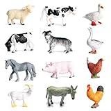 RUSON 12 Pcs Farm Animals Figures Toys, Realistic Mini Farm Barn Animal Figurines Cake Topper Toy Set Christmas Birthday Easter Egg Gift Party Supplies for Kids Toddlers