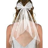 Bride to Be Embroidered Hair Bow Veil for Bachelorette Party Bridal Shower Tulle Pearl 2 Tier Bow Veil Engagement Accessory Bride Gift Velos De Novia (Style A)