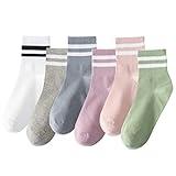 Digoon 6 Pairs Fashion Striped Athletic Socks for Women,Casual Cute Vintage Crew Socks,All Season Socks for Women (Multicolor-4)