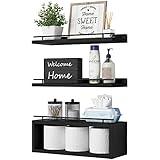 WOPITUES Floating Shelves for Wall with Cube Shelf, Wall Shelves with Metal Rail for Bathroom Decor, Bathroom Organizers and Storage, Over Toilet Bathroom Shelves for Bathroom, Toilet Paper-Black