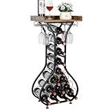 X-cosrack Wine Rack Freestanding Floor, Mini Bar Table Wine Holder Stand Liquor Cabinet with Glass Holder Wood Tabletop 14 Bottles Floor Wine Storage for Home Bar Kitchen Living Room (Patent Pending)