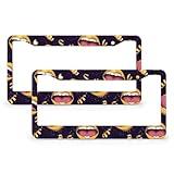 2Pcs Sexy Golden Lips2 Hole License Plate Frames Sparkly Glitter Mouth Car License Plate Cover Universal Aluminum Frame for Front and Rear Car Tags Accessories for US Vehicle Standard
