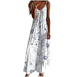 Ceboyel Women Floral Spaghetti Strap Sundress Casual Summer Long Maxi Dress Vneck Sexy Boho Dresses Trendy Beach Clothes 2024 Cruise Dresses for Women 2024 Blue XXL