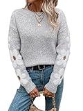 GORGLITTER Women's Oversized Crew Neck Fuzzy Sweaters Flower Long Sleeve Chunky Knit Pullover Tops Grey Floral Medium