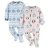 Gerber Baby Boy's Toddler Loose Fit Flame Resistant Fleece Footed Pajamas 2-Pack, Dog/Blue Fairisle, 18 Months