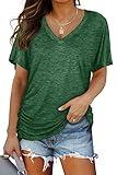 Women's T-Shirts V Neck Short Sleeve Shirts Loose Fitting Summer Tops Dolman Oversized Tshirts Plus Size Outfits Womens Clothes Green XXL