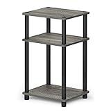Furinno Just 3-Tier Turn-N-Tube End Table / Side Table / Night Stand / Bedside Table with Plastic Poles, 1-Pack, French Oak Grey/Black