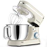 HOWORK Electric Stand Mixer,10+p Speeds With 6.5QT Stainless Steel Bowl,Dough Hook, Wire Whip & Beater,for Most Home Cooks,Cream White