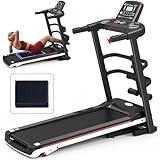 Ksports Treadmill Electric Foldable Exercise Indoor Walking Pad with Auto and Manual Incline, Sit-Up Rack or Strap, Ab Mat, and 2 Dumbbells, Black