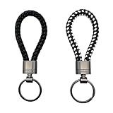 VoxifyMe 2 Pcs Handwoven Braided Leather Keychain, Keychain Straps for Men and Women, Metal Keyring for Home Car Keys-Black and white