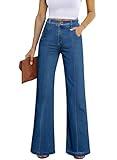 Sidefeel Womens Wide Leg Jeans Casual Baggy High Waisted Stretch Denim Pants Size 8 Blue