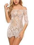 Avidlove Women Sexy Lingerie Cold Shoulder Eyelash Lace Babydoll(White,L)