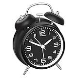 Peakeep 4 Inches Twin Bell Loud Alarm Clock for Heavy Sleepers, Backlight, Battery Operated Old Fashioned Alarm Clock for Bedrooms (3D-Dial, Black)