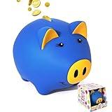 Laebuild Glow in The Dark Magic Piggy Bank for Toddlers - Unbreakable Plastic Money Bank with Pig Shape for Kids & Adults - Cute Coin Savings Jar for Boys & Girls - Dark Blue