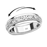 Shop LC Spinner Ring for Women - Spinning Anxiety Ring for Men - Wedding Band 925 Sterling Silver Platinum Plated Flower Jewelry Stress Relief Birthday Gifts Size - 5