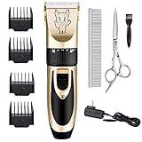 Dog Grooming Kit Clippers, Low Noise, Electric Quiet, Rechargeable, Cordless, Pet Hair Thick Coats Clippers Trimmers Set, Suitable for Dogs, Cats, and Other Pets (Gold)