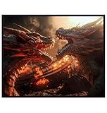 Dragon Decorations Game Room Decor - Video game Sci Fi Boys Room Decor, Science Fiction Wall Decoration for Men, Man cave Print - College Dorm Picture - Dragon Wall Art Poster - Gaming Accessories