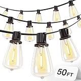 addlon 50FT LED Outdoor String Lights with 27 Shatterproof ST38 Bulbs, Vintage Edison Style Patio Lights, Connectable & Waterproof Outside Hanging Lights for Porch, Backyard, Balcony, Warm Yellow