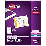 Avery Customizable Name Badge Inserts, 3" x 4", White, 300 Printable Name Tag Inserts (5392)