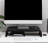 Anji Mountain Wood Monitor Stand Riser Desk Desktop Organizer Table for Home, Office Workspace, Laptop Riser, Ergonomic Design Stand for Gaming Setup, Black