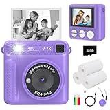 JPVERLY Kids Camera Instant Print - HD Digital Video, 32GB SD Card, Portable Toy for Girls & Boys Age 3-12, Christmas Birthday Gifts (Purple)