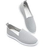 BABUDOG Women's Mesh Flats Shoes Breathable Slip on Shoes Casual Black and White Flats Comfortable Walking Shoes(Grey.US7)