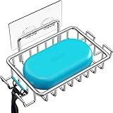 Nieifi Bar Soap Holder for Shower Wall with 4 Hooks, Stainless Steel Adhesive Soap Dish for Bathroom, Silver