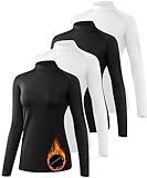 TELALEO 4 Pack Women's Thermal Long Sleeve Tops Mock Neck Shirts, Fleece Lined Compression Turtleneck Base Layer 2Black/2White Large