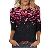 Valentine's Shirts for Women Cute Love Heart Print Blouses 3/4 Sleeve Casual Fashion Tunic Tops Girls Valentine's Day Shirt Pink XL
