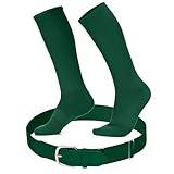Youth Baseball Socks and Belt Set - Baseball or Softball Socks and Adjustable Belt (Small, Dark Green)