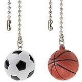 Akahttbn Ceiling Fan Chain Pulls Decorative Extension 12 Inches Football and Basketball Extender Ornaments Pendant Fan Pulls Set for Ceiling Light Lamp Fan Chain(Nickel)
