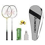 Kawasaki Badminton Set Professional Badminton Racket Sets of 2 Lightweight Badminton Rackets for Backyard with 3 Shuttlecocks, 2 Racquet Overgrips & Carry Bag for Training, Sports