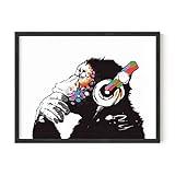 HAUS AND HUES Headphone Wall Art Banksy Wall Poster, Banksy Poster Graffiti Pop Art Wall Art for Teen Boys Bedroom Banksy Gorilla Art Wall Decor Monkey Posters UNFRAMED 12"x16" (Banksy Chimp)