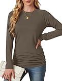 Womens Long Sleeve T Shirts Loose Fit Crew Neck Fall Tops Lightweight Coffee