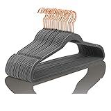 MIZGI Premium Velvet Hangers (50 Pack) Heavy Duty Non Slip Felt Hangers Gray,Rose Gold 360 Degree Swivel Hooks,Space Saving Clothes Hangers,Durable Strong Hangers for Suits,Coats,Pants & Dress