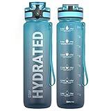 Sahara Sailor Water Bottle 32oz, Durable and Leakproof Water Bottles Motivational with Time Marker, Tritan, BPA Free, Wide Mouth with Easy Clean Brush for Gym, Travel, Home, School, Office (1 Bottle)