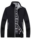 Yeokou Men's Casual Slim Full Zip Thick Knitted Cardigan Sweaters with Pockets (Medium, Black001)