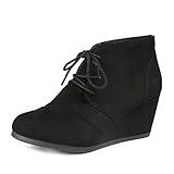 DREAM PAIRS Women's Wedge Boots Casual Fashion Lace Up Low Heel Ankle Booties Shoes,Size 9.5,Black,Tomson
