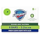 Safeguard Micellar Deep Cleansing Bath Bar Soap, Washes Away 99 Percent of Bacteria, Leaves Skin Soft, Fresh Clean Scent with Aloe, 3.2 oz (8 Count)