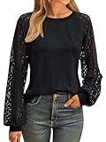 AUTOMET Womens Long Sleeve Shirts Casual Tops Dressy Outfits Fall Fashion Blouses Lace Clothes Y2k 2024 Black S