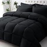 JOLLYVOGUE Queen Comforter Set, Ultra-Soft Queen Size Comforter Sets, 7-Piece Bed in a Bag, Goose Down Alternative, Oeko-TEX Certified, Sheets & Pillowcases, Black