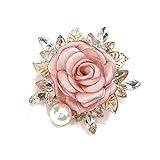 Elegant Rose Flower Brooch Pin for Women Men Wedding Party Gentleman's Essentials Handmade Crystal Pearl Fabric Flower Lapel Pin Dress Suit Accessories Boutonniere Ideas Gifts Valentine's Day (Pink)