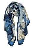 YOUR SMILE Large Mulberry Silk Feeling Long Stain Scarf Lightweight Sunscreen Shawls Wraps for Women (03 Blue/Oil Paingting Flower)