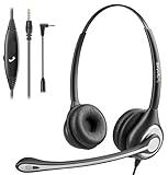 Cell Phone Headset with Microphone Noise Cancelling & Call Controls, 3.5mm Computer Headphones for iPhone Samsung PC Business Skype Softphone Call Center Office, Clear Chat, Ultra Comfort