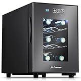 Kalamera Wine Cooler Refrigerator, 6 Bottle Small Wine Fridge,Mini Freestanding Wine Cellars Glass Door for Home, Office,46-66℉ Digital Temperature Control With White Light